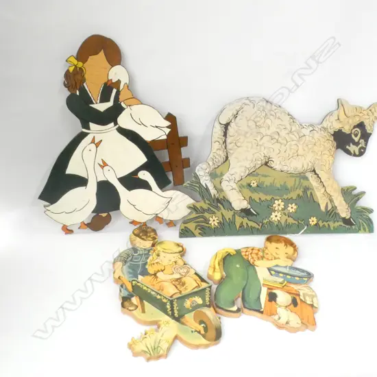 4 VINTAGE WOODEN CUT OUT NURSERY WARE SHAPES - LARGEST L 435MM