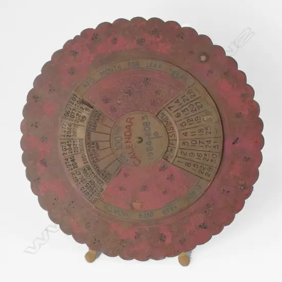VINTAGE INDIAN BRASS 100 YEAR CALENDAR 1984 - 2083  DIA  200MM