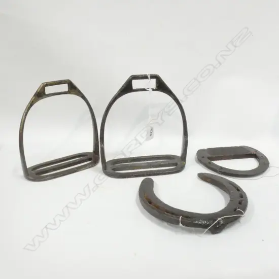 PR OLD METAL HORSE STIRRUPS, HORSESHOE + ONE OTHER 