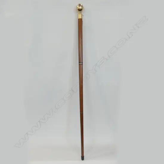 BRASS & WOODEN WALKING STICK - HIDDEN COMPASS IN TOP HANDLE