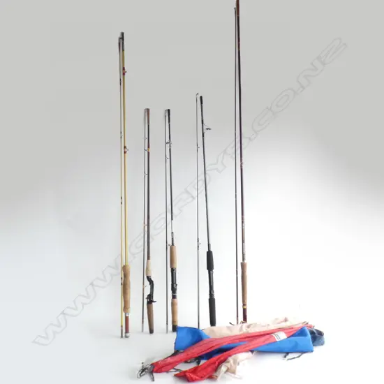 5 VINTAGE FISHING RODS ALL IN CANVAS CASES