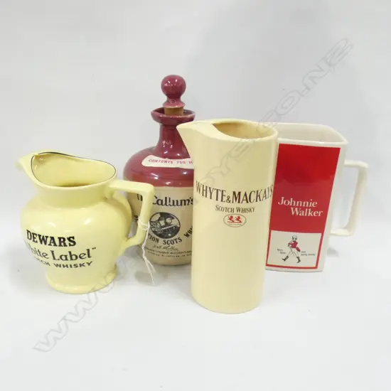 3 OLD WHISKY JUGS (H180MM) + WHISKY DECANTER 