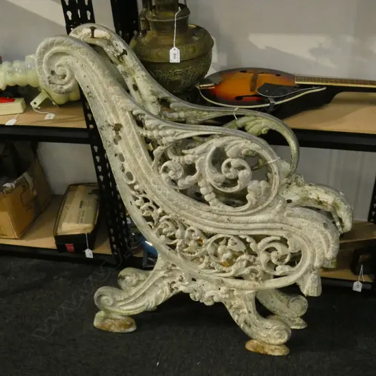 PF OF VINTAGE WHITE PAINTED METAL BENCH ENDS H 800 MM