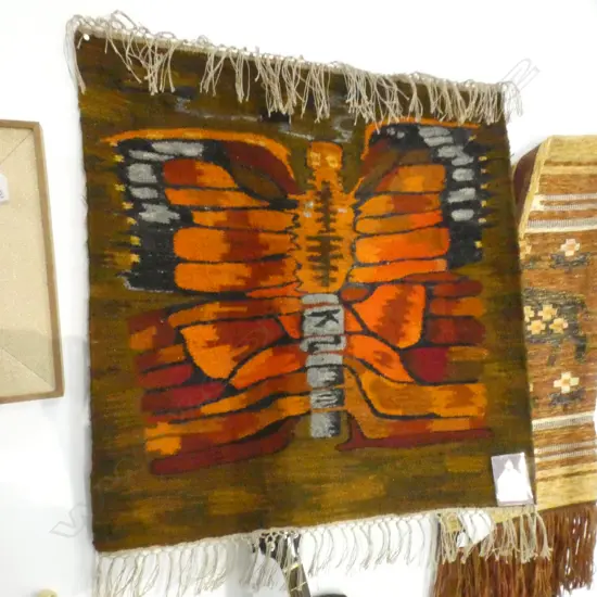 WOVEN KILIM WALL RUG 'BUTTERFLY' DESIGNED BY TERESA ZYDRORI, WOVEN BY A JABLONSKA, 870 x 940mm