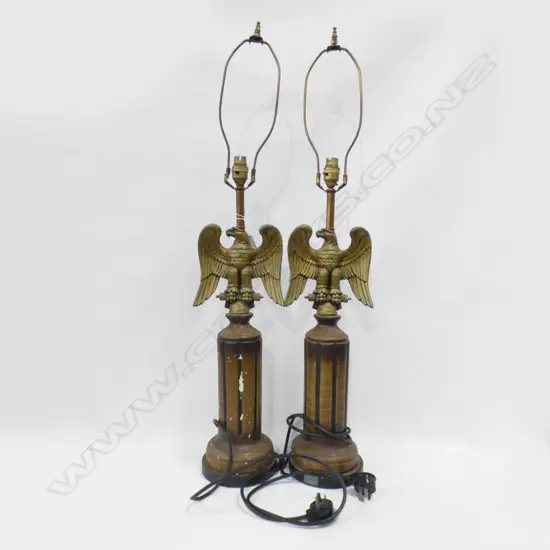 PR AMERICAN EAGLE TABLE LAMP BASES - SOME WEAR TO PAINT ON ONE COLUMN H 860MM