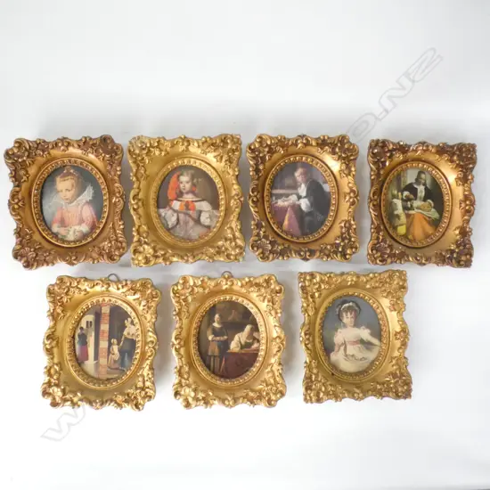 7 REPRODUCTION GILT FRAMED PORTRAITS 110 X 120MM (WITH FRAME)