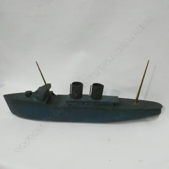 VINTAGE SCRATCH BUILT BLUE PAINTED MODEL SHIP L.610mm
