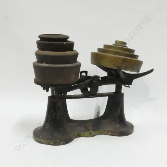 OLD SCALES + 9 WEIGHTS EX HIGHWIC HOUSE