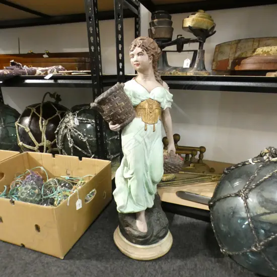 LG OLD PLASTER FIGURE - GIRL WITH BASKETS H 700MM