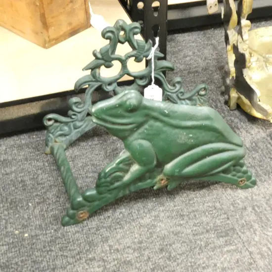 OLD GREEN PAINTED METAL FROG SHAPED BOOT SCRAPER 