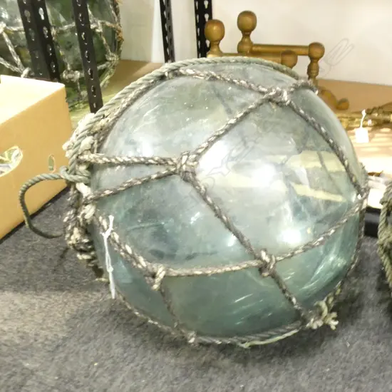 OLD BLUE GLASS FISHING FLOAT w. NETTING Dia.360mm