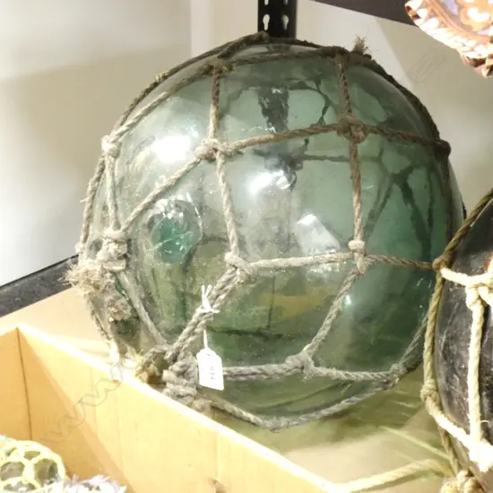 OLD BLUE GLASS FISHING FLOAT w. NETTING Dia.360mm