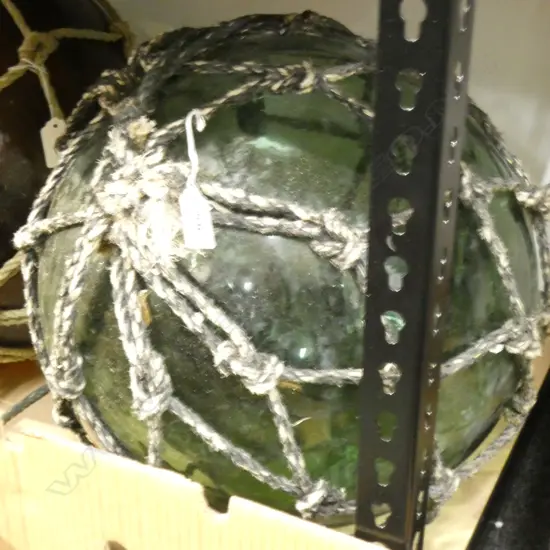 OLD GREEN GLASS FISHING FLOAT w. NETTING Dia.380mm
