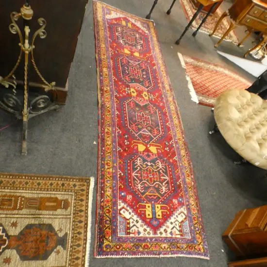 CAUCASIAN HAND KNOTTED RUNNER w 4 MEDALLIONS 3100 x 920mm