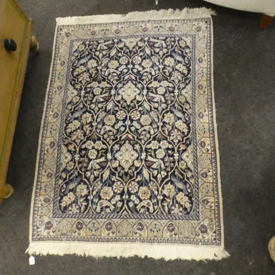 HAND KNOTTED WOOL PILE RUG; BLUE GROUND w. BIRDS 1250x930mm