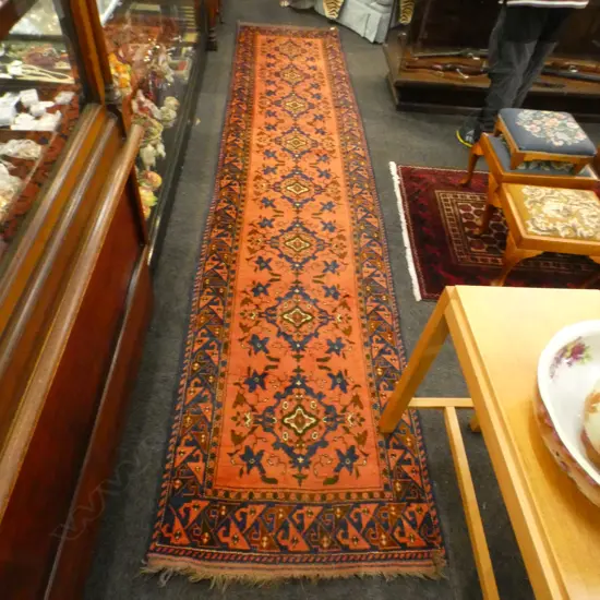 PERSIAN HAND KNOTTED RUNNER RUG - RED, ORANGE & BLUE TONES