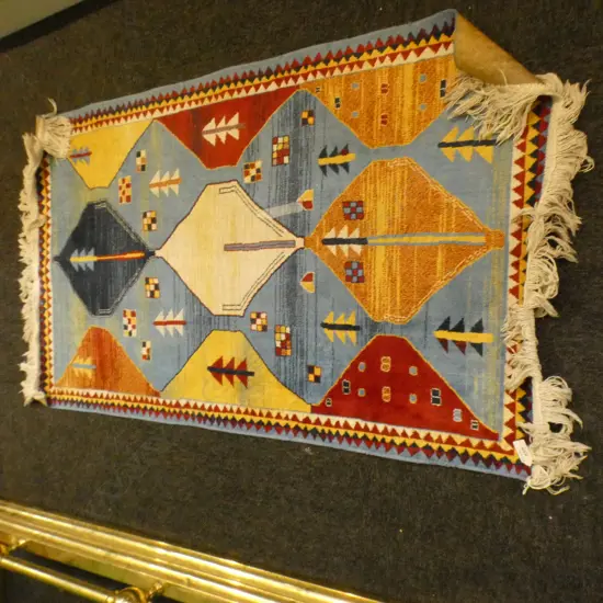 MACHINE WOVEN RUG GEOMETRIC DESIGN REDS, BLUES, YELLOW 1110x670mm