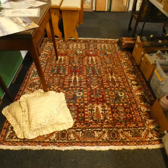 PERSIAN HAND KNOTTED RUG (2030 X 1550MM) + PR OLD COLEFAX & FOWLER CHINTZ CUSHIONS