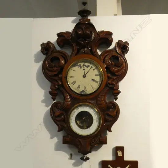 VINTAGE CARVED WOODEN BAROMETER H.670mm