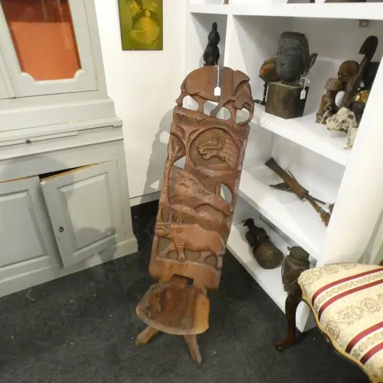 SOUTH AFRICAN HAND CARVED TRIBAL 2 PC CHAIR H 1279 MM