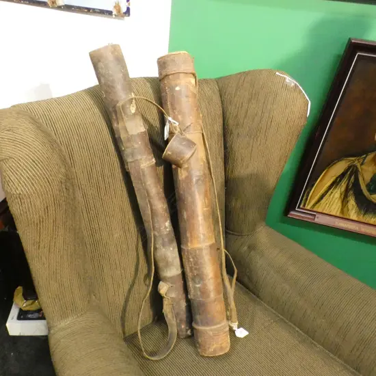 2 ANIMAL HIDE CASES w. ARROWS L.690mm