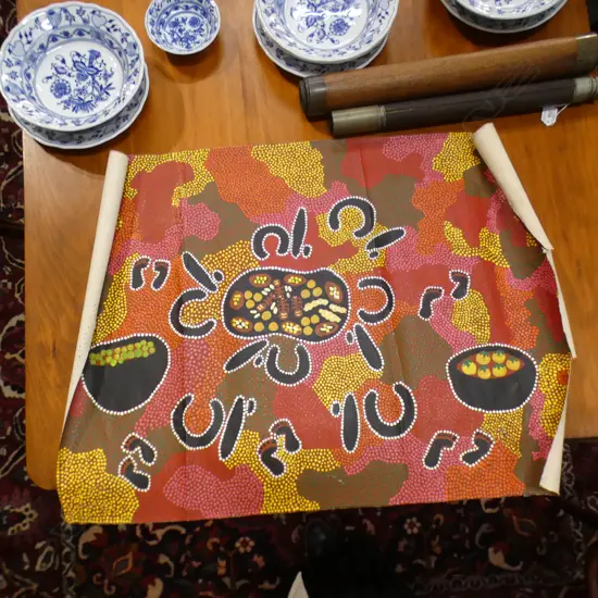 ABORIGINAL DOT PAINTING ON CANVAS BY CAROL HOLLAND WARBURTON COMMUNITY 615x840mm AF 