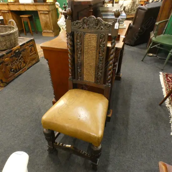ANTIQUE STYLE BARLEY TWIST CHAIR LEATHER SEAT