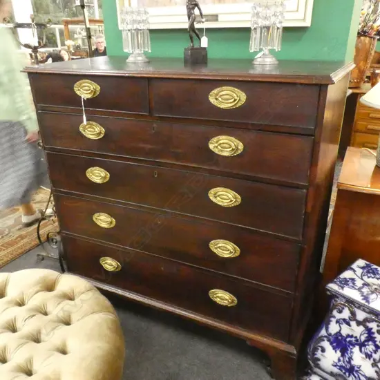 LARGE GEORGIAN FLAT FRONT CHEST OF DRAWERS...
