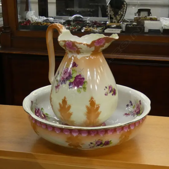 LG WOOD & SON WASH STAND JUG (H345MM) & BOWL SET C1891-1907 (DIA  405MM)