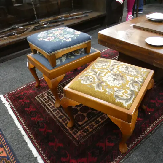 3 NEEDLEWORK FOOTSTOOLS