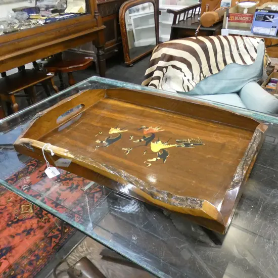 RETRO WOODEN HAND PAINTED SERVING TRAY 500 X 370MM