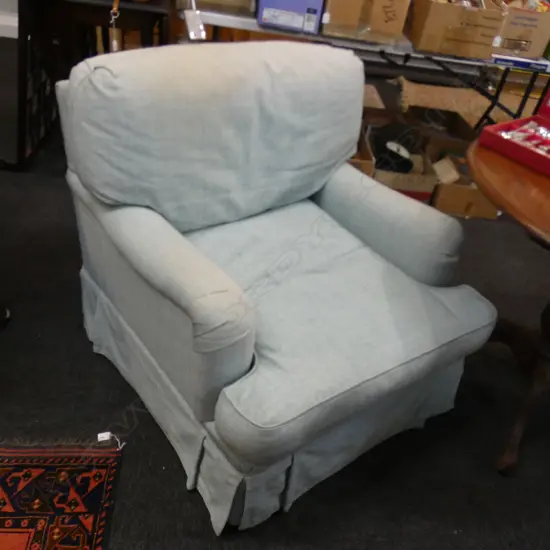 UPHOLSTERED ARMCHAIR IN CELADON LINEN...