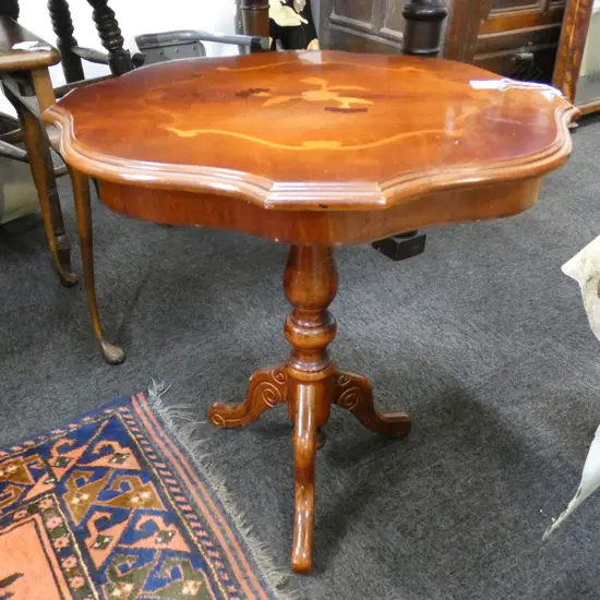 MAHOGANY INLAID OCTAGONAL PEDESTAL TABLE - DIA 530MM