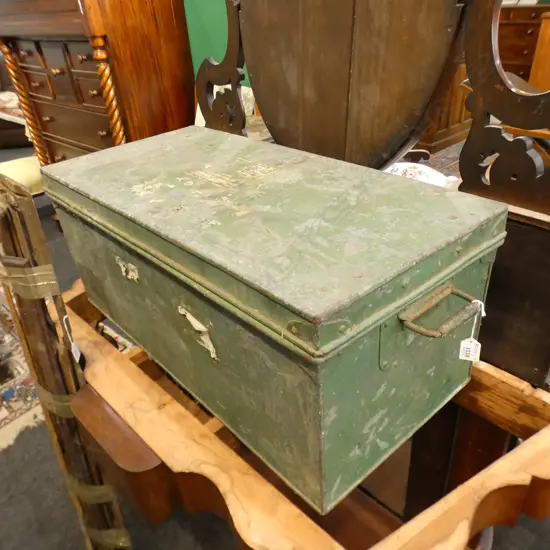 GREEN PAINTED METAL TRUNK W.780mm