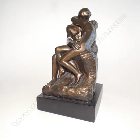 'THE KISS' BRONZED RESIN SCULPTURE AFTER RODIN H.300mm