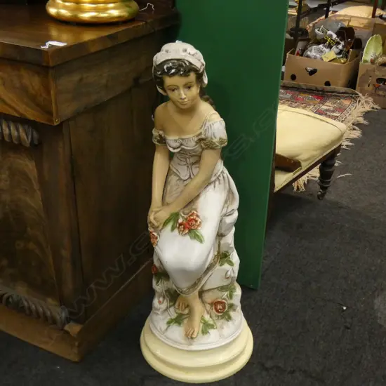 LG OLD STATUE - GIRL WITH FLOWERS H 900MM SOME WEAR TO PAINT