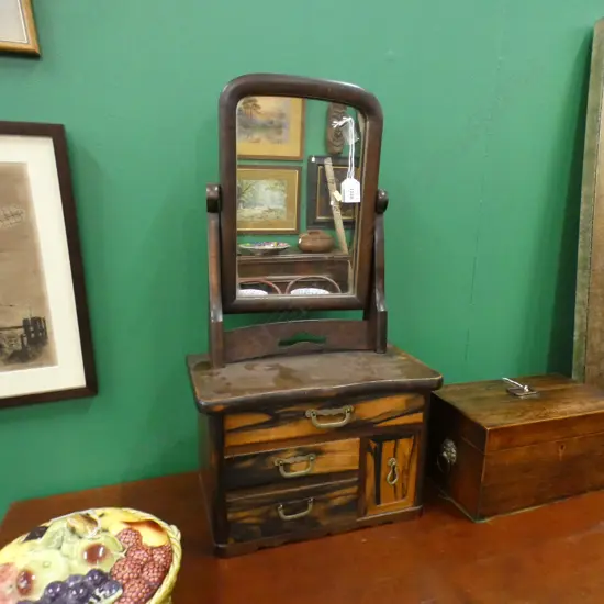 OLD JAPANESE EXOTIC TIMBERS DRESSING TABLE CHEST W SWING MIRROR H.620mm