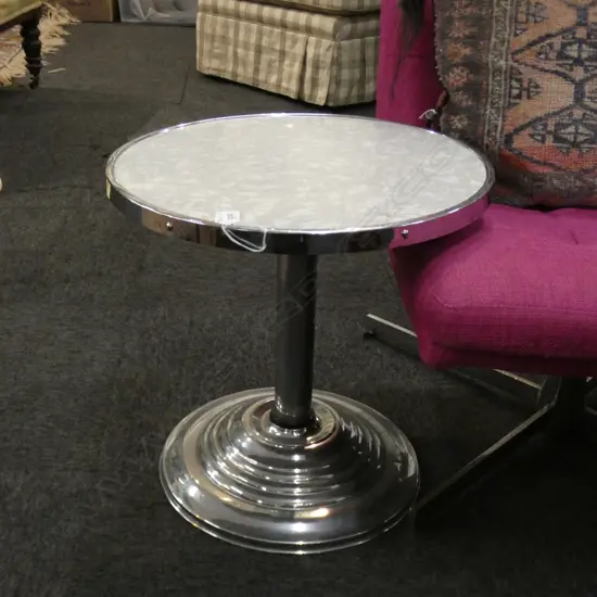 DECO CHROME & FORMICA SIDE TABLE 450mm dia