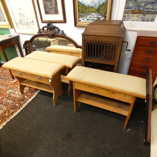 3 RUSTIC PINE UPHOLSTERED BENCH SEATS 850x310x580mm