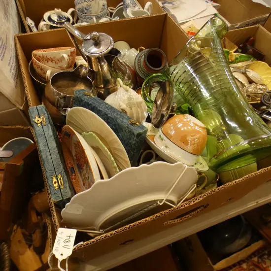 BOX LOT ASST. CHINA; DEMITASSE SET, EP, ETC