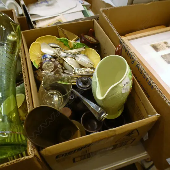 BOX LOT CUTLERY, CARLTON WARE ETC