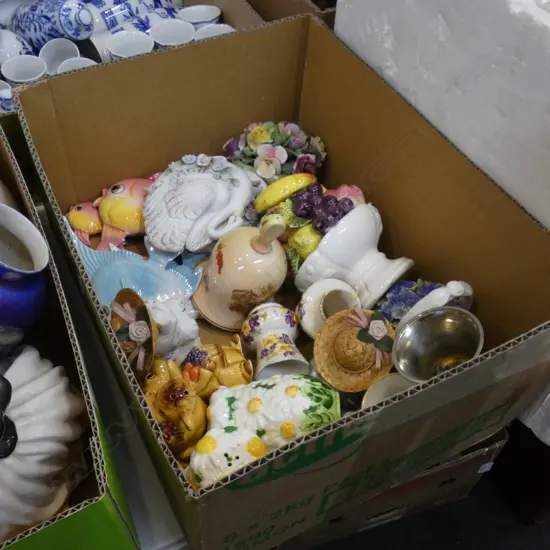 BOX ASST INCL ORNAMENTS; S&P, VASES, BELLS ETC..