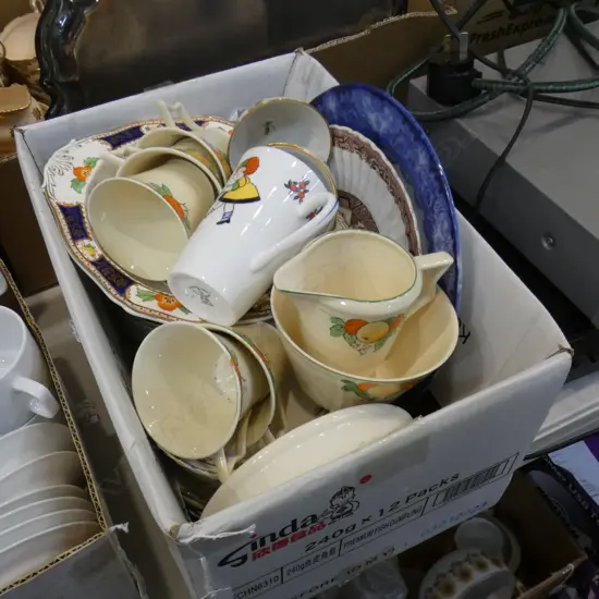 BOX LOT ASST. CHINA; DECO, BABIES PLATE ETC