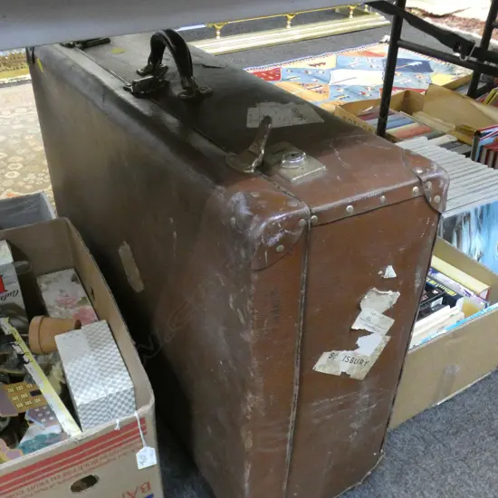 LARGE BROWN VINTAGE SUITCASE + ANOTHER INSIDE + TRIBAL & ABORIGINAL CONTENTS
