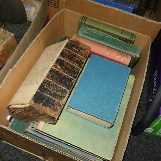 BOX LOT ASST. ANTIQUE BOOKS & FOLIOS EX. HIGHWIC HOUSE