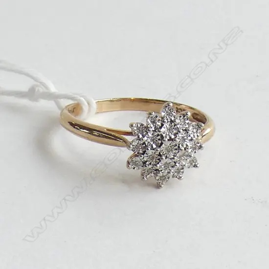 A 9ct  gold and diamond cluster ring,