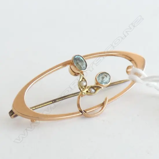 1920's 9ct GOLD & AQUAMARONE BROOCH 3gms