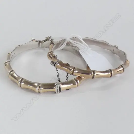 PR 9CT & STG SILVER BAMBOO HINGED BANGLES; 2 SIZES 24GMS 