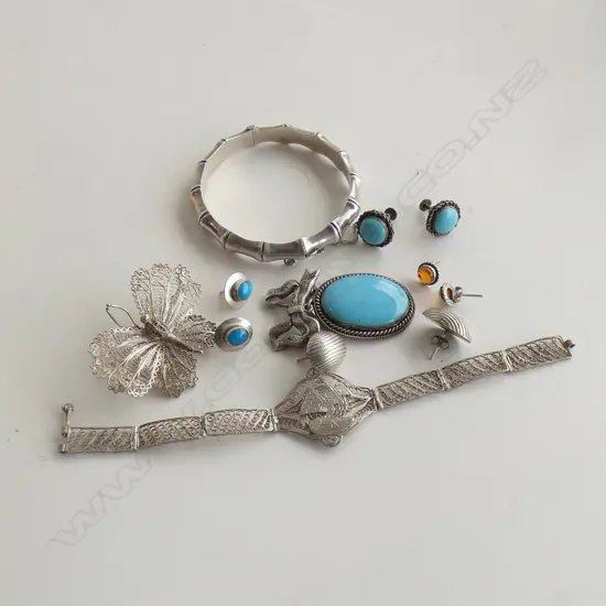 ASST. SILVER JEWELLERY; BANGLE, FILIGREE, TURQUOISE ETC