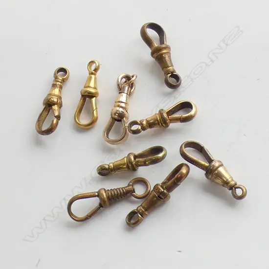 9 X GOLD PLATE 'DOG-CLIP' FOB CHAIN CLIPS